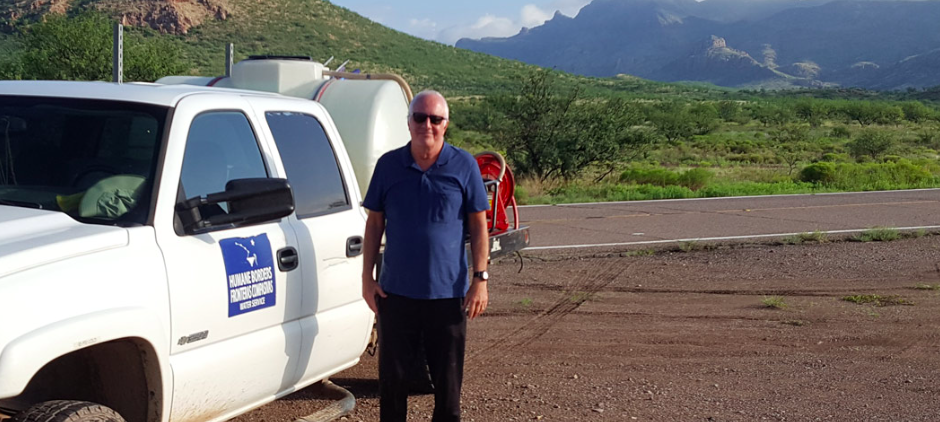 Person who works for Humane Borders with Water Distribution Truck