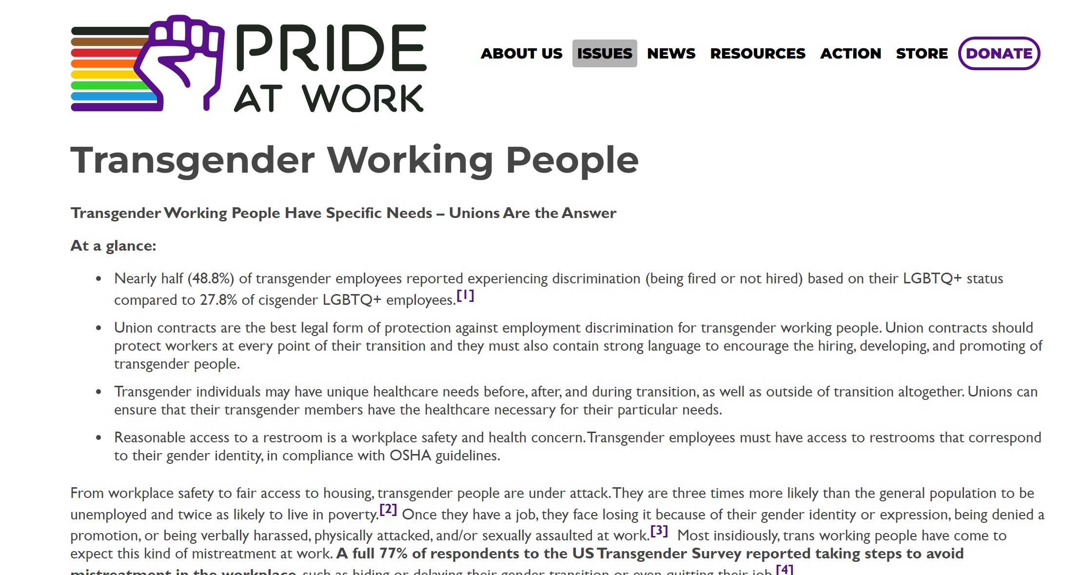 Screenshot of the webpage "Transgender Workers"