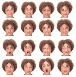 a woman making several different faces in one image