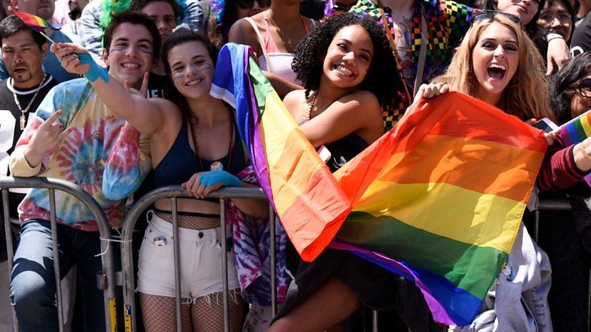 People enjoying the San Francisco Pride Parade in 2019