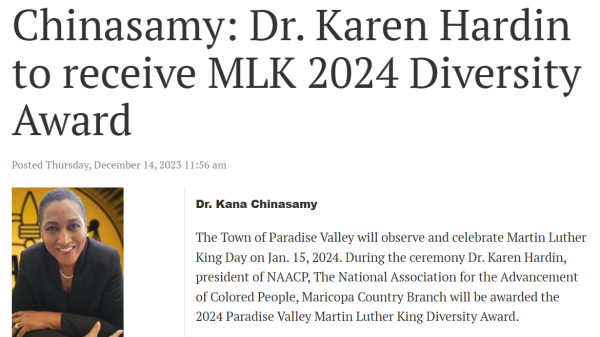 Chinasamy: Dr. Karen Hardin to receive MLK 2024 Diversity Award