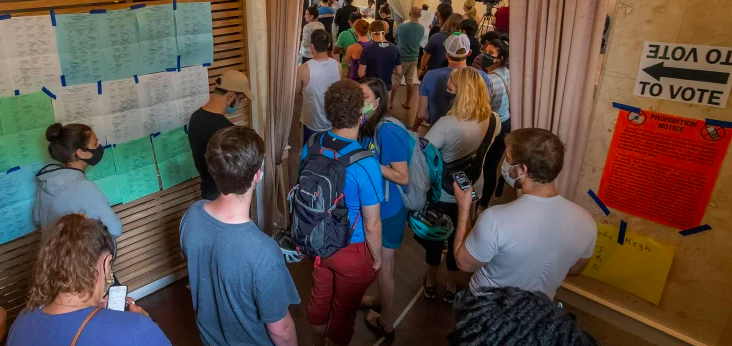 People Stand in Line to Vote at Georgia Poll 