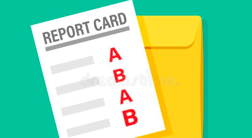 Graphic of report card reading A B A B . Green Background