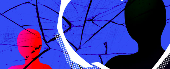 two people with cracked glass effect over the top