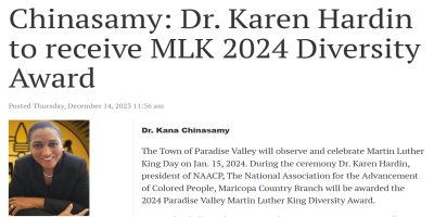 Chinasamy: Dr. Karen Hardin to receive MLK 2024 Diversity Award